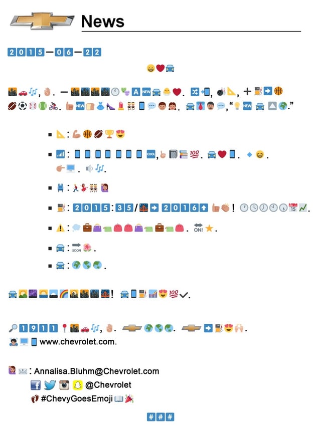Chevrolet emoji press release - June 2015.