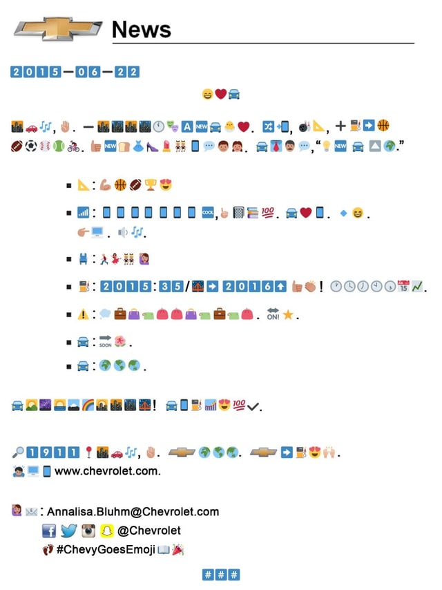 Chevrolet emoji press release - June 2015.